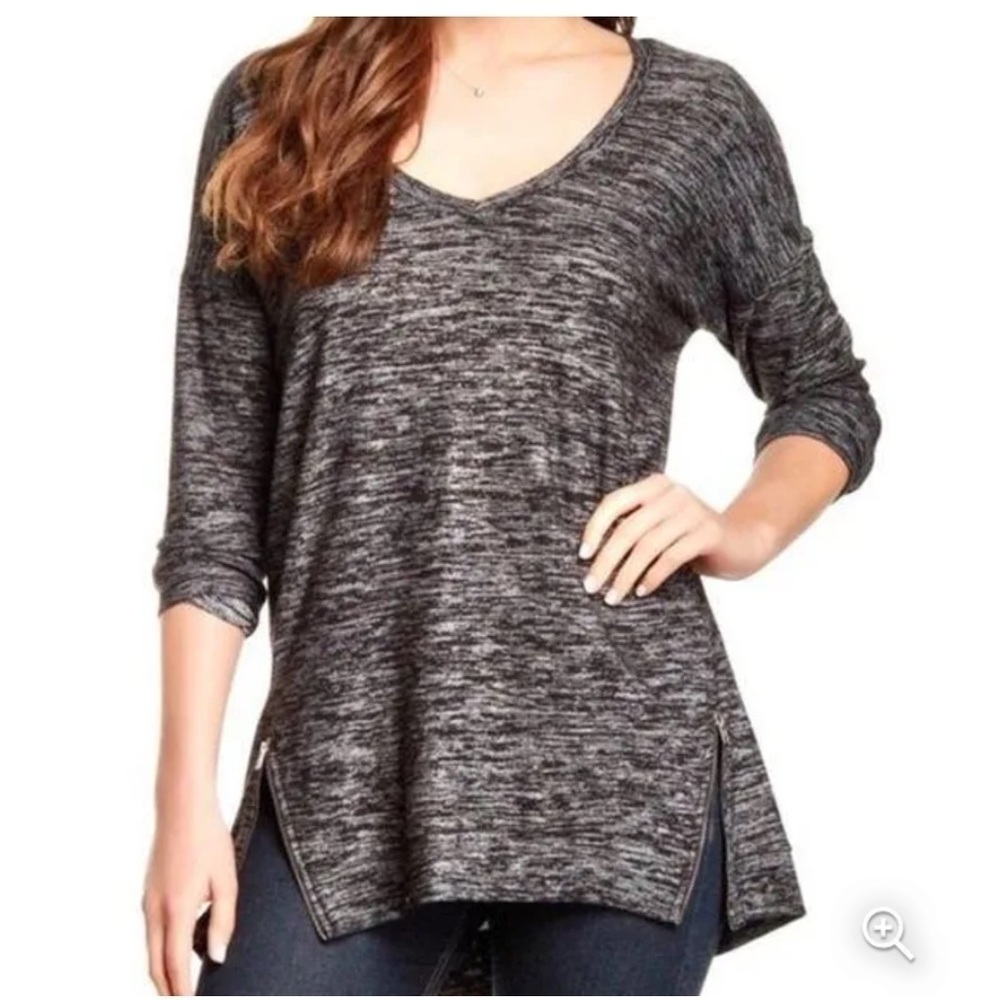 Splendid Charcoal Zipper Sides Long Sleeve Heathered Relaxed Top Shirt Size M